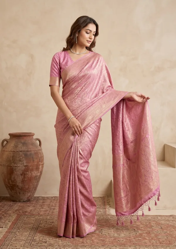 Onion_Pink_Silk_Jaal_Saree_With_Matching_Blouse_Piece
