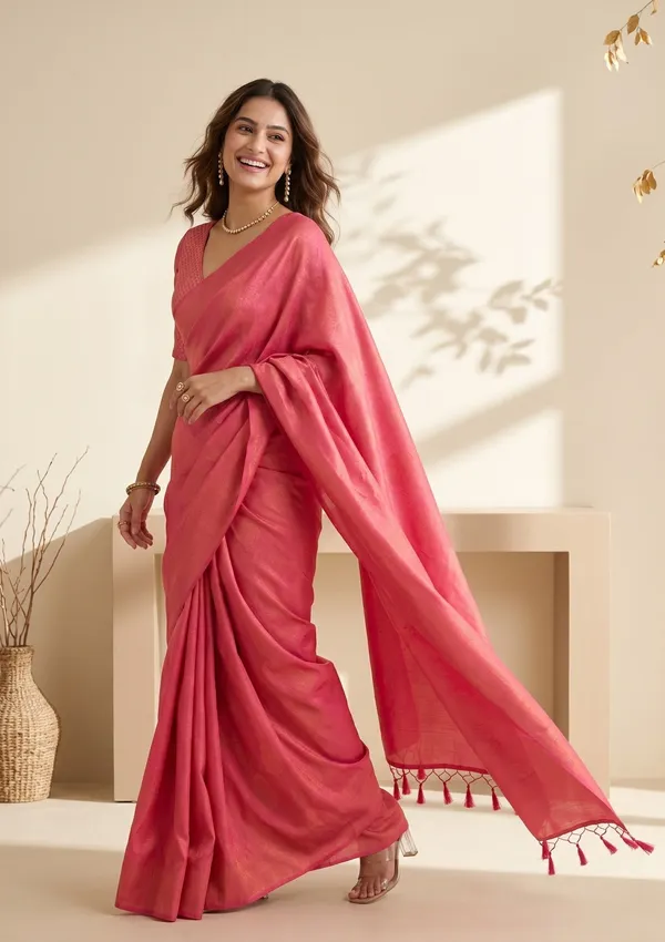 Rani_Pink_Silk_Jaal_Saree_With_Matching_Blouse_Piece