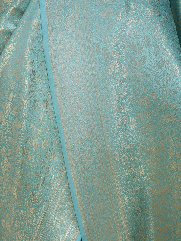 Sky_Blue_Silk_Jaal_Saree_With_Matching_Blouse_Piece
