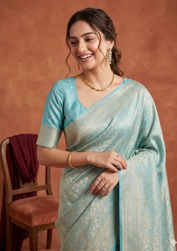 Sky_Blue_Silk_Jaal_Saree_With_Matching_Blouse_Piece