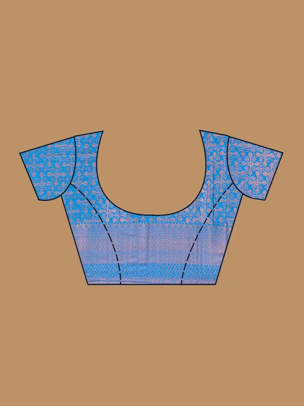 Turquoise_Blue_Silk_Jaal_Saree_With_Matching_Blouse_Piece