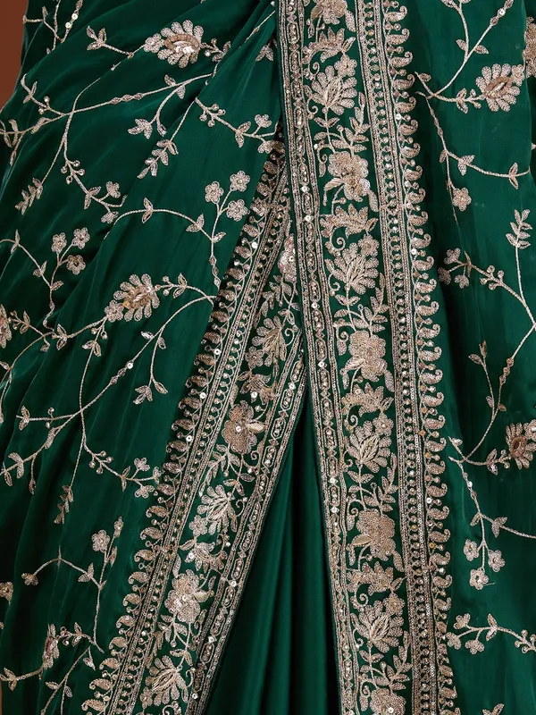 Bottle_Green_Aariwork_Satin_Saree