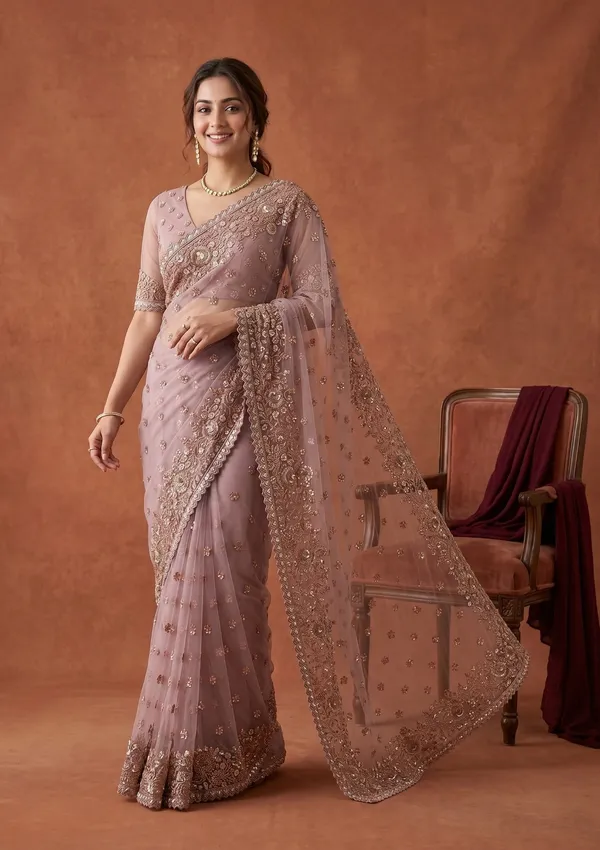 Lavender_Sequins_Net_Saree