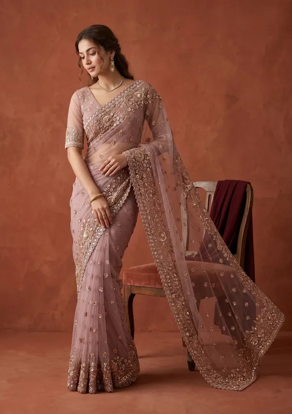 Lavender_Sequins_Net_Saree