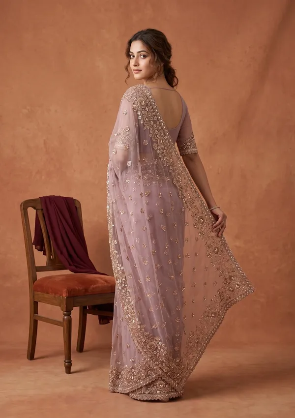 Lavender_Sequins_Net_Saree