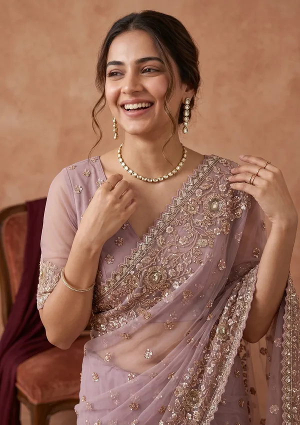 Lavender_Sequins_Net_Saree