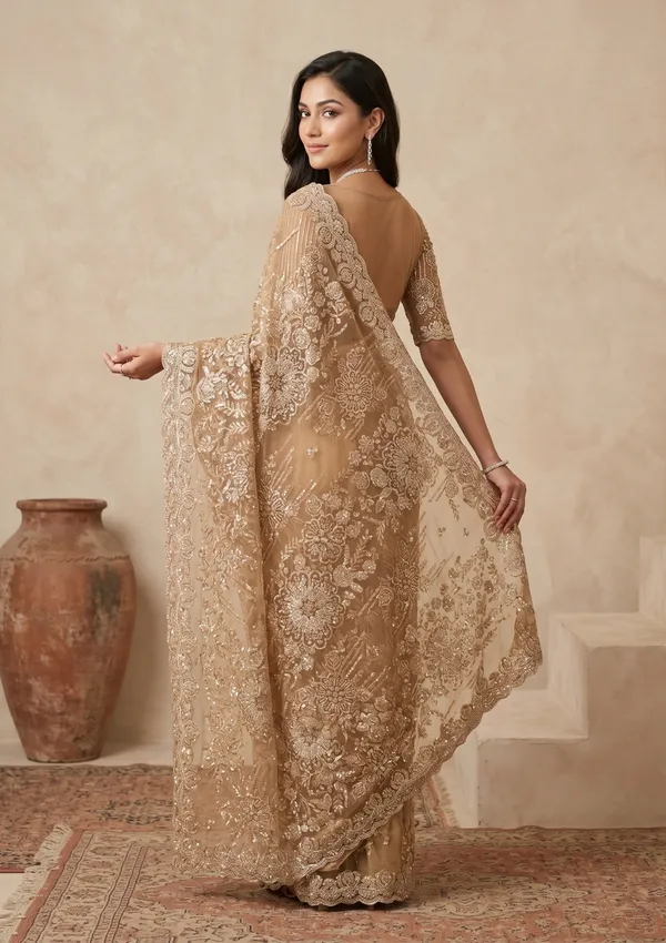 Mustard_Sequins_Net_Saree