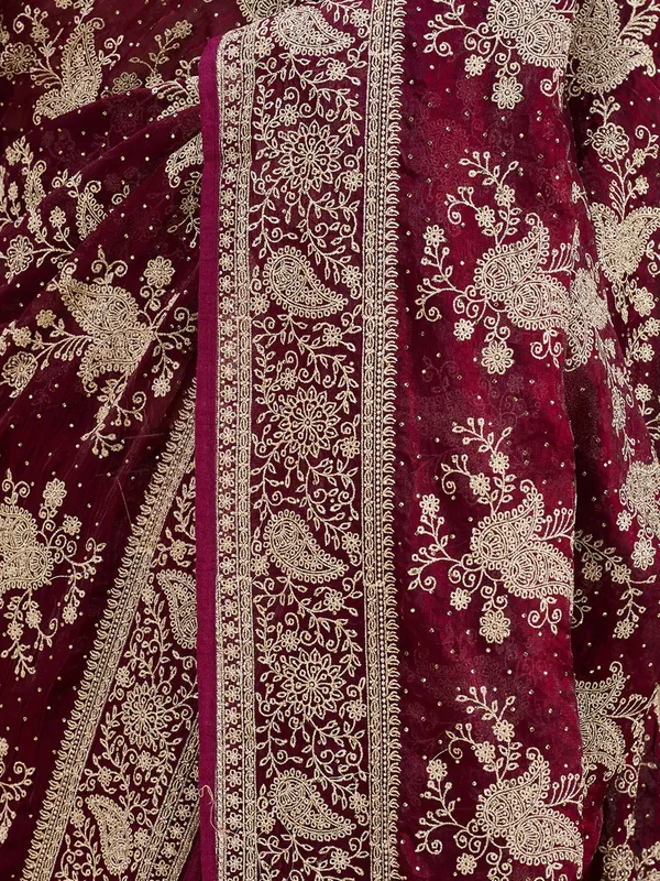 Wine_Zariwork_Gold_Tissue_Saree