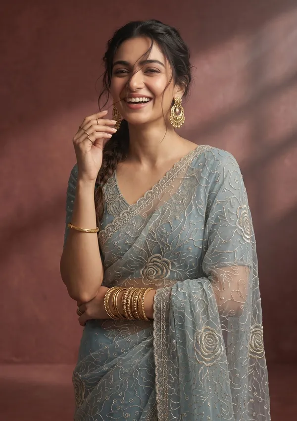 Blue_Stonework_Gold_Tissue_Saree