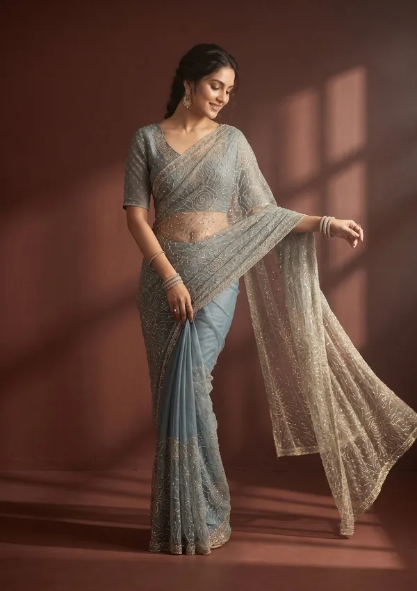 Blue_Stonework_Gold_Tissue_Saree
