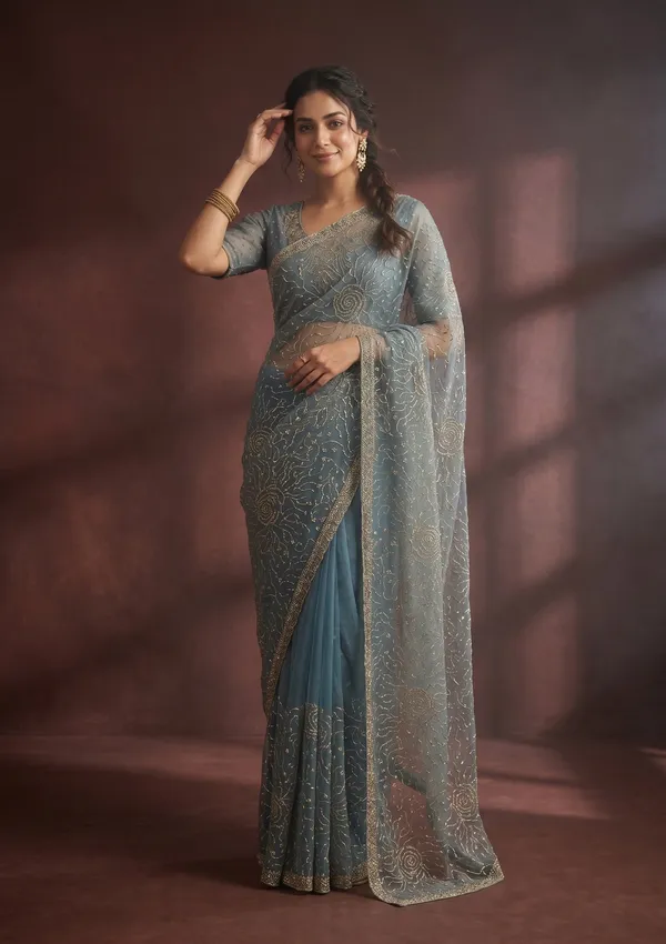 Blue_Stonework_Gold_Tissue_Saree