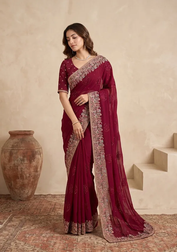 Wine_Kashmiri_Georgette_Saree