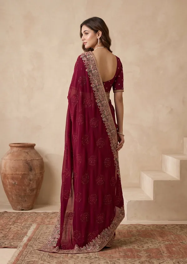 Wine_Kashmiri_Georgette_Saree