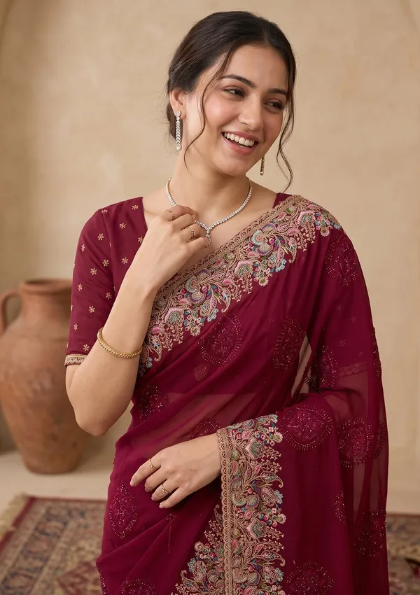 Wine_Kashmiri_Georgette_Saree