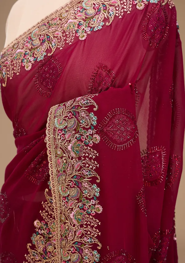 Wine_Kashmiri_Georgette_Saree