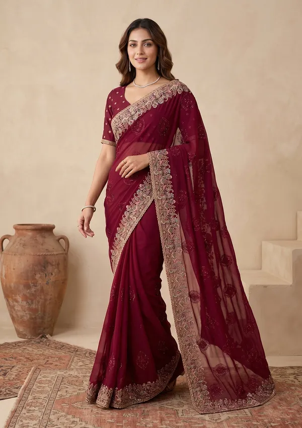 Wine_Kashmiri_Georgette_Saree