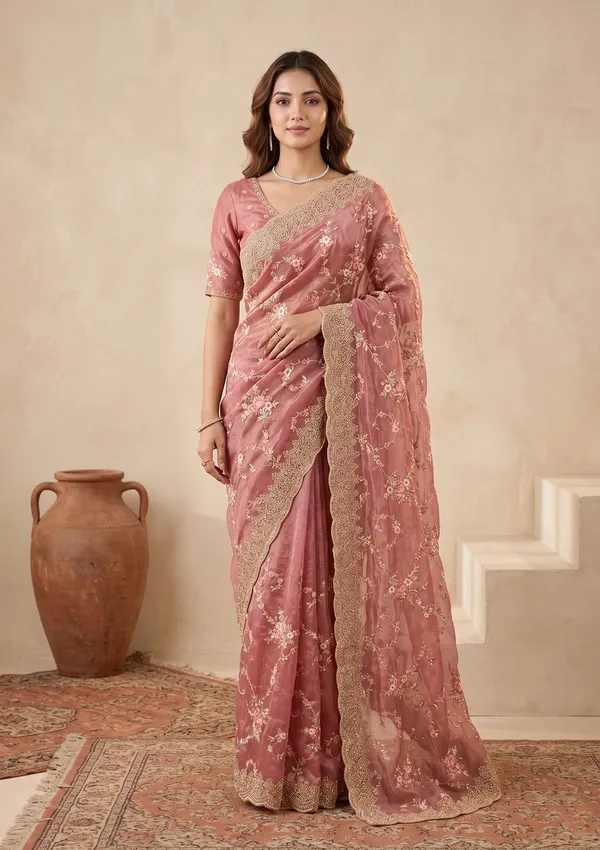 Pink_Threadwork_Tissue_Saree