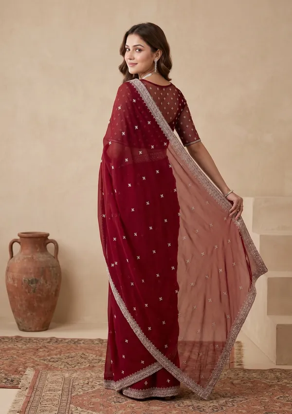 Maroon_Zariwork_Gold_Georgette_Saree