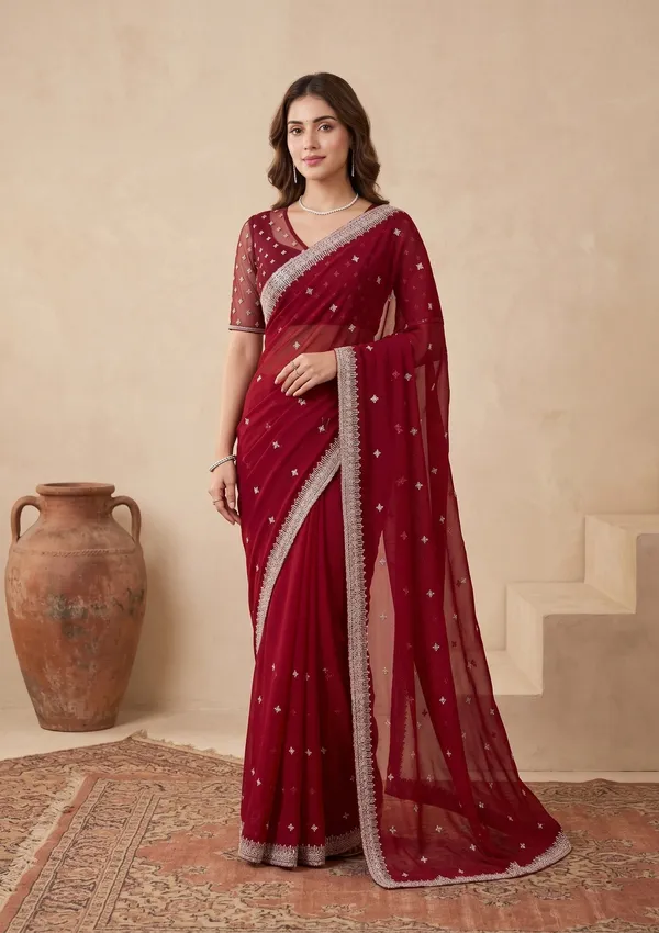 Maroon_Zariwork_Gold_Georgette_Saree