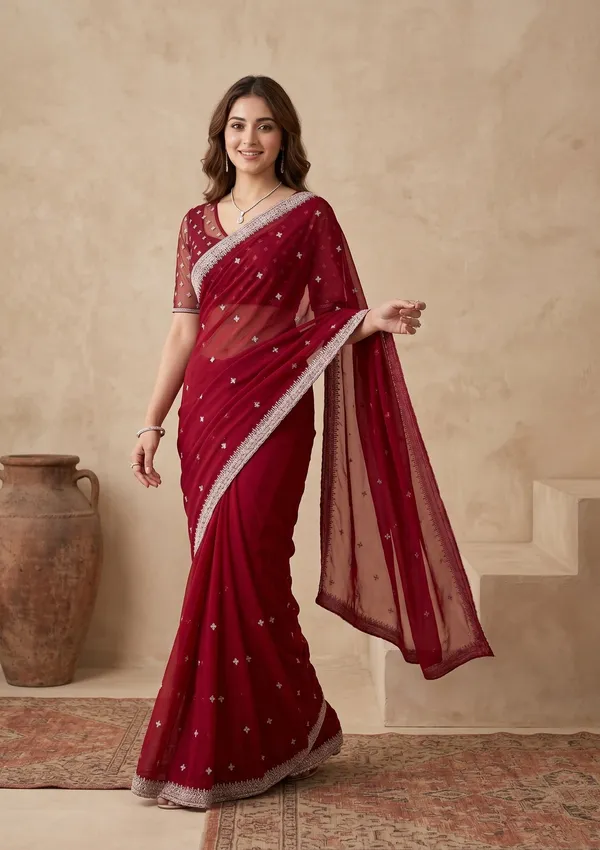 Maroon_Zariwork_Gold_Georgette_Saree