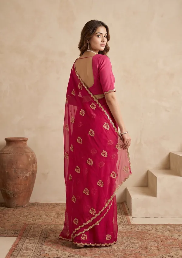 Rani_Pink_Zariwork_Gold_Chiffon_Saree