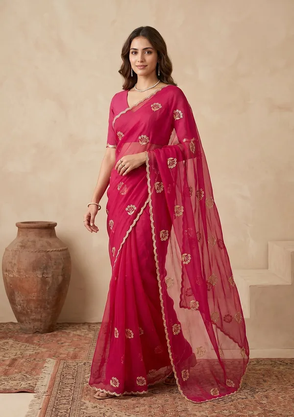 Rani_Pink_Zariwork_Gold_Chiffon_Saree