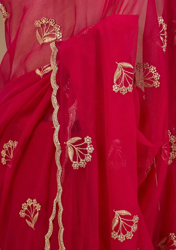 Rani_Pink_Zariwork_Gold_Chiffon_Saree