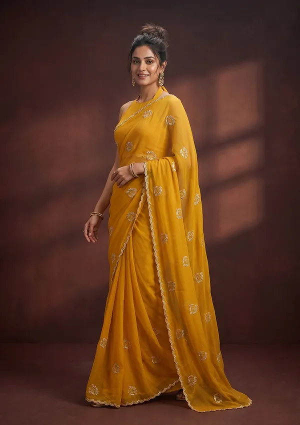 Mustard_Zariwork_Gold_Chiffon_Saree