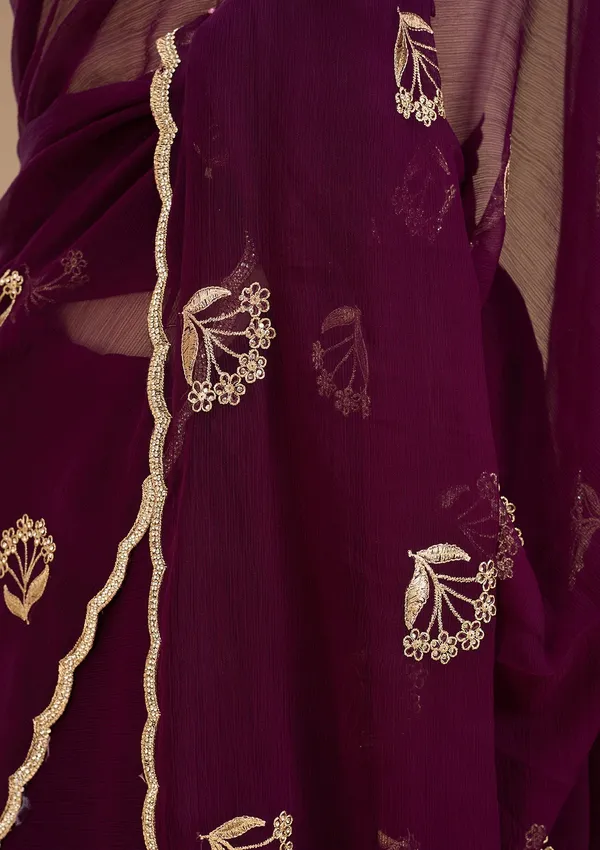 Wine_Zariwork_Gold_Chiffon_Saree