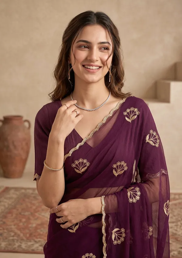 Wine_Zariwork_Gold_Chiffon_Saree