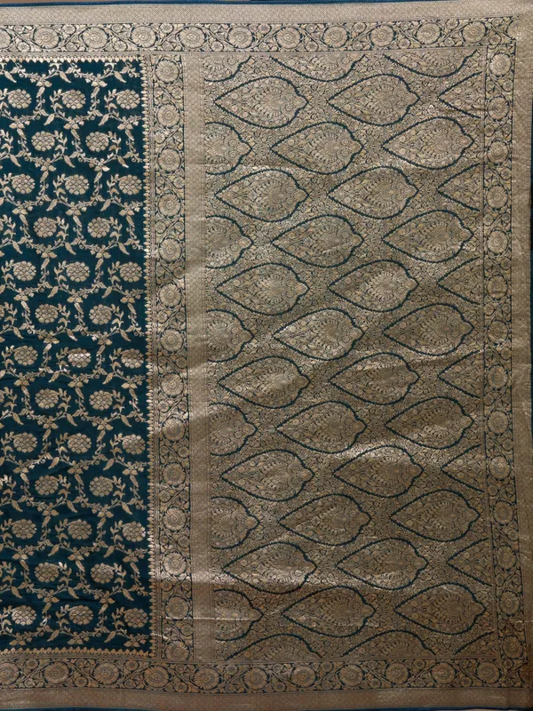 Teal_Green_Zariwork_Gold_Georgette_Silk_Saree