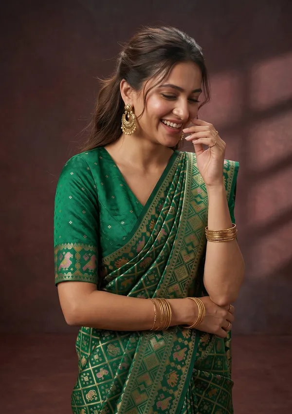 Bottle_Green_Patola_Art_Silk_Saree