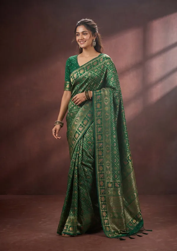 Bottle_Green_Patola_Art_Silk_Saree