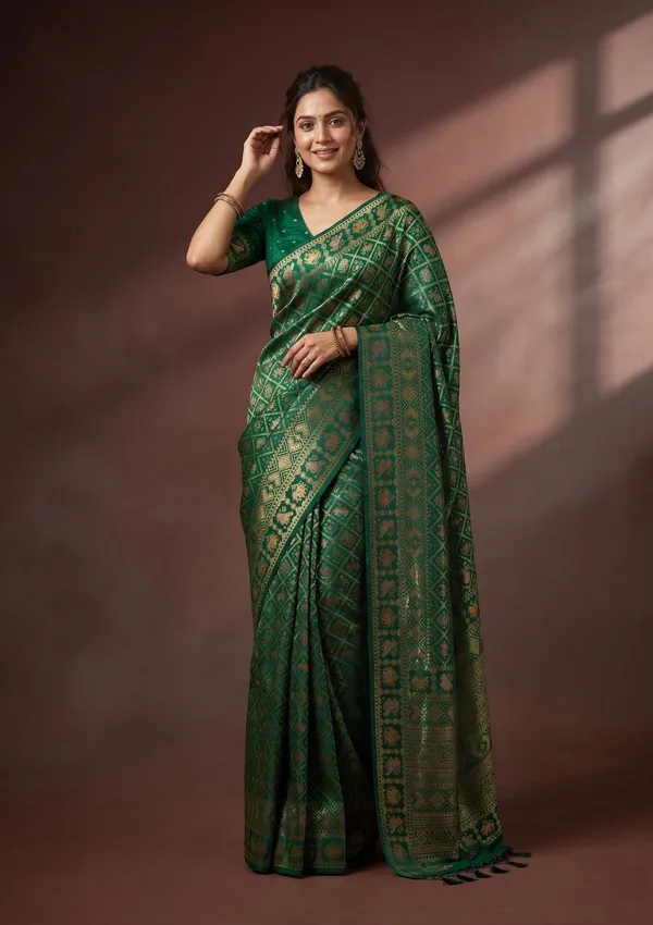 Bottle_Green_Patola_Art_Silk_Saree