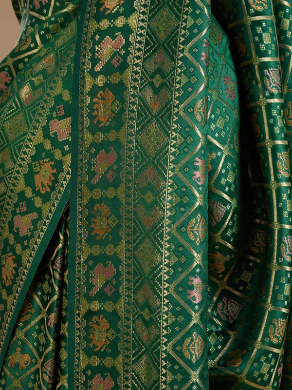 Bottle_Green_Patola_Art_Silk_Saree
