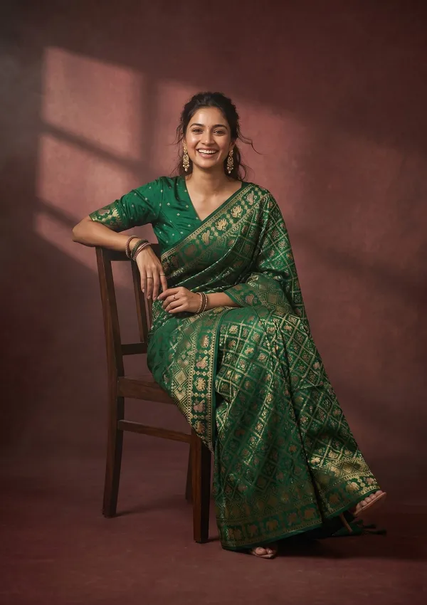 Bottle_Green_Patola_Art_Silk_Saree