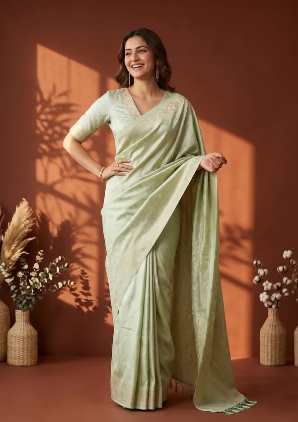 Pista_Green_Banarasi_Art_Silk_Saree