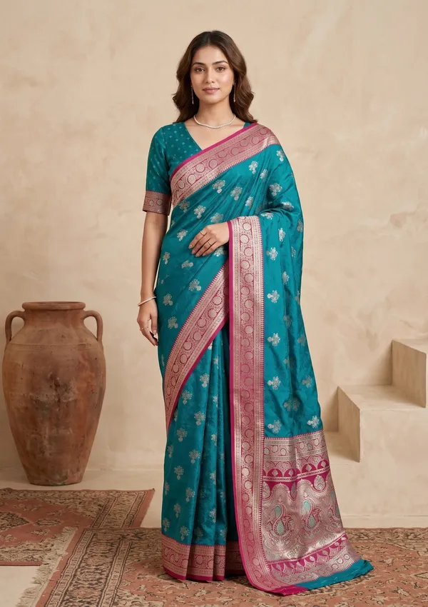 Peacock_Blue_Banarasi_Art_Silk_Saree