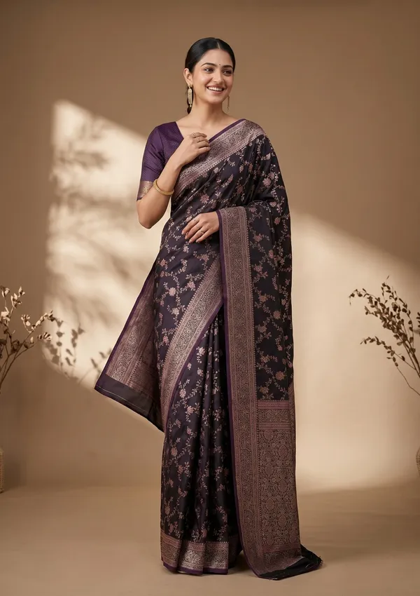 Wine_Banarasi_Art_Silk_Saree
