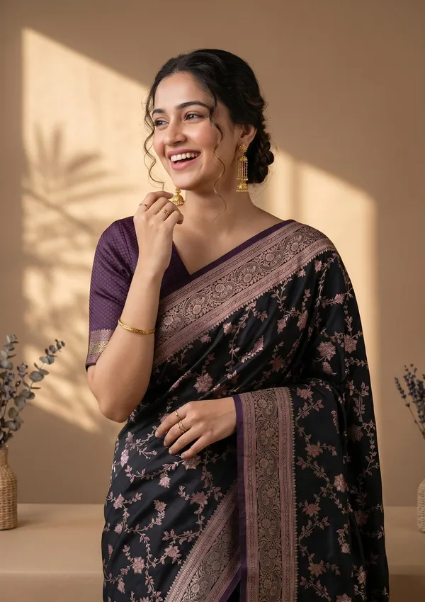 Wine_Banarasi_Art_Silk_Saree
