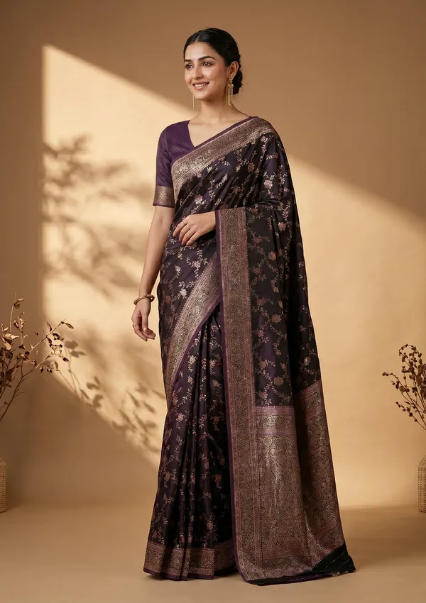 Wine_Banarasi_Art_Silk_Saree