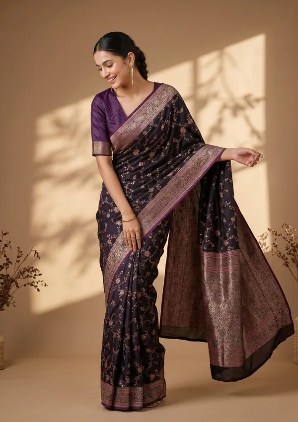 Wine_Banarasi_Art_Silk_Saree