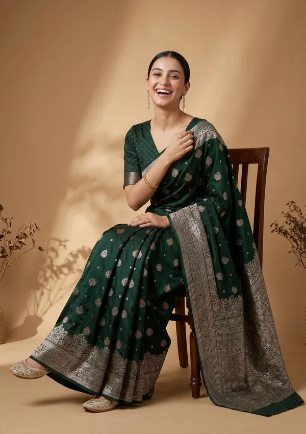 Bottle_Green_Banarasi_Art_Silk_Saree