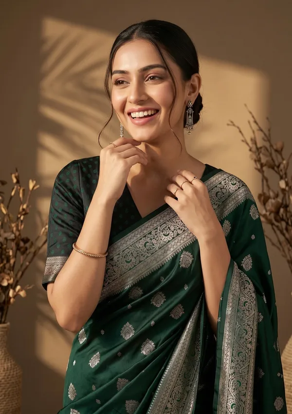 Bottle_Green_Banarasi_Art_Silk_Saree