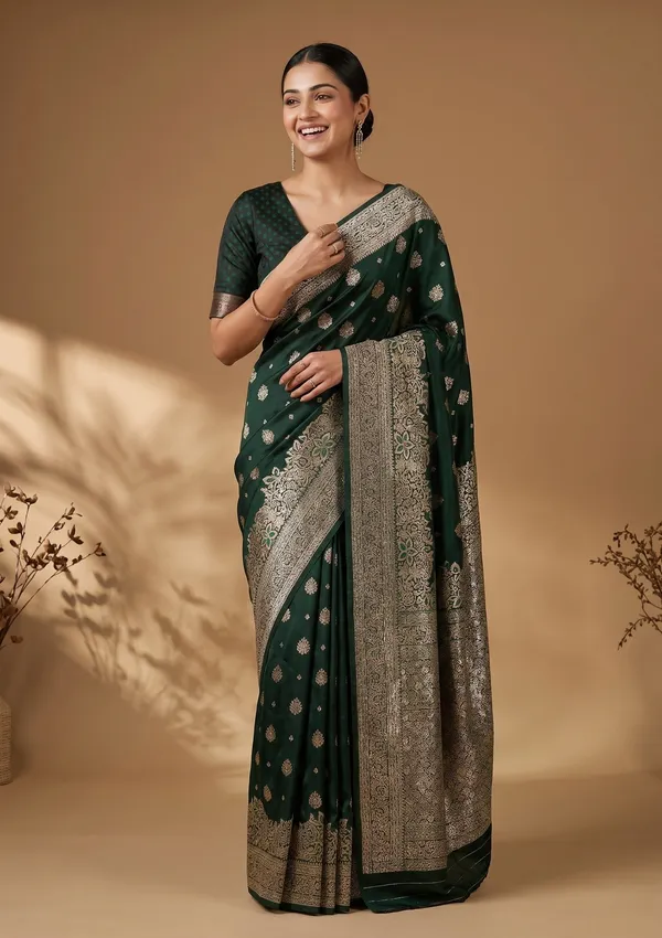 Bottle_Green_Banarasi_Art_Silk_Saree