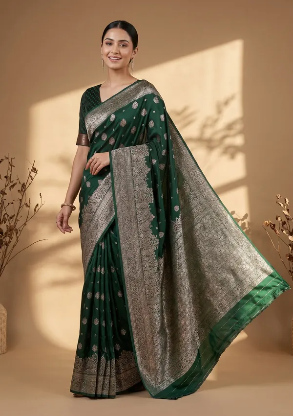 Bottle_Green_Banarasi_Art_Silk_Saree
