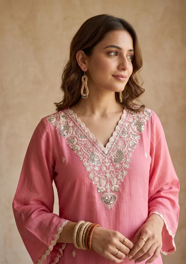 Gajari_Pink_Threadwork_Chanderi_Readymade_Salwar_Suit