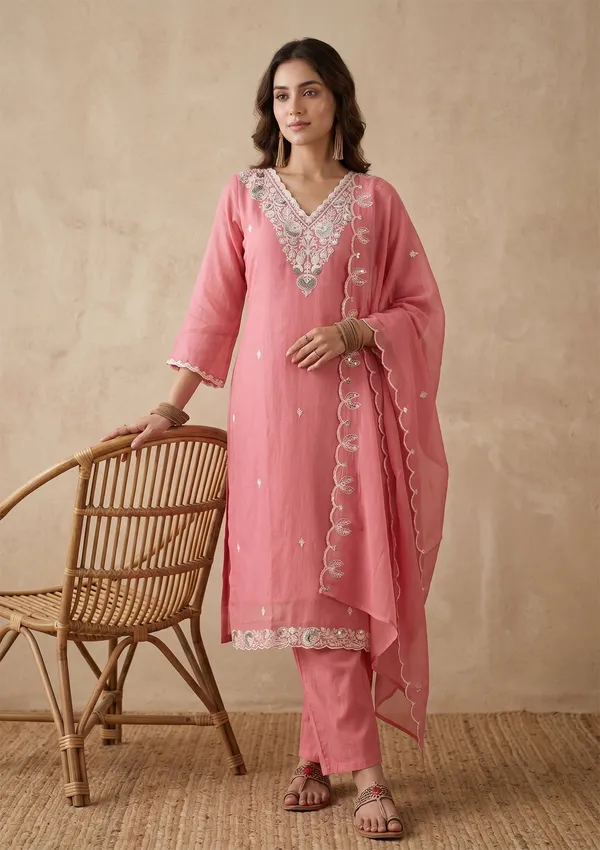 Gajari_Pink_Threadwork_Chanderi_Readymade_Salwar_Suit