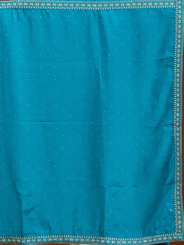 Turquoise_Blue_Zariwork_Gold_Soft_Raw_Silk_Readymade_Salwar_Suit