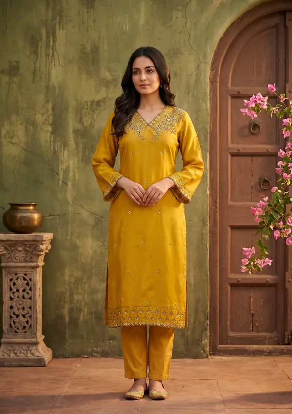 Mustard_Threadwork_Semi_Crepe_Readymade_Salwar_Suit